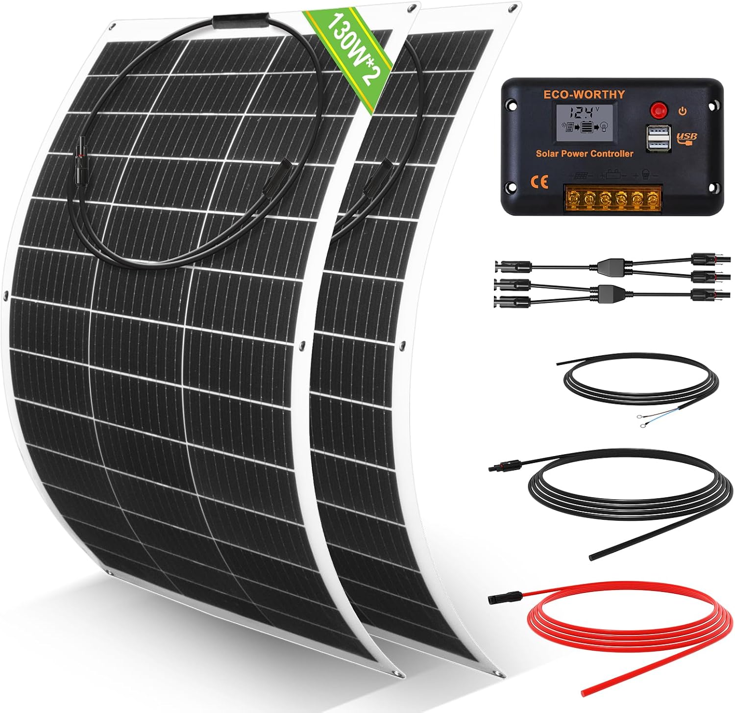 260W 12V Solar Panel Kit – 2×130W Panels